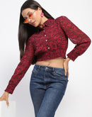 Madame Cinch Waist Marble Print Hot Pink Crop Shirt