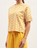 mSECRET Printed Cotton Mustard Top with Shorts