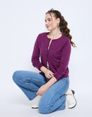 Madame Crew Neck Button Down Dark Purple Cardigan