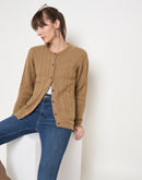 Madame Solid Camel Cable Knit Cardigan