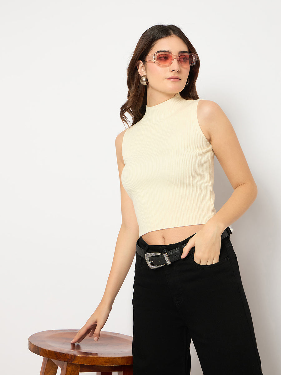 Madame Mock Neck Off White Sleeveless Sweater