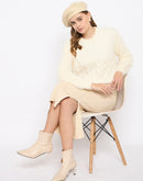 Madame Cable Knit Full Sleeve Off White Sweater