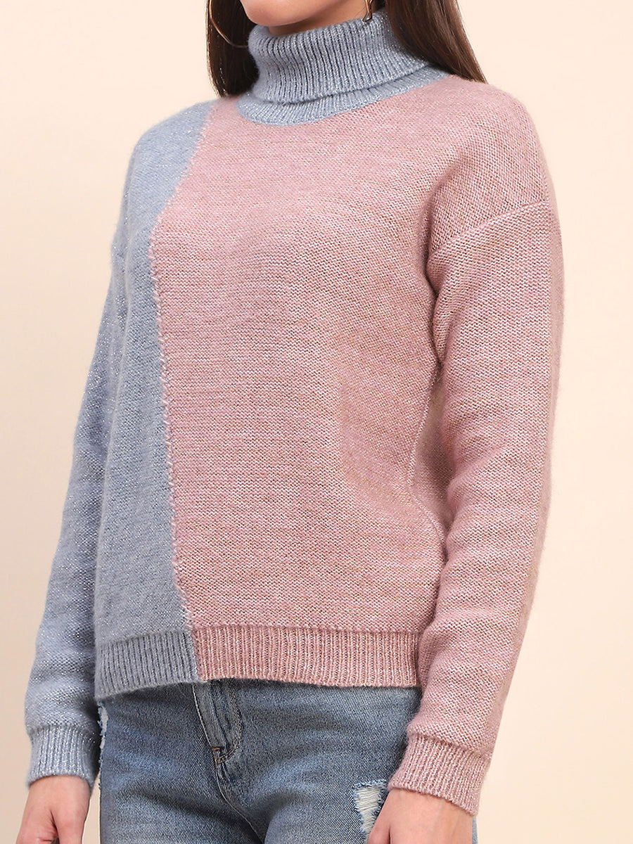 Camla Barcelona Color Blocked Turtle Neck Peach Sweater