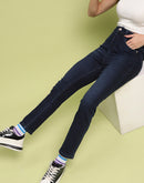 Madame Whiskered Dark Blue Cotton Denim Jeans