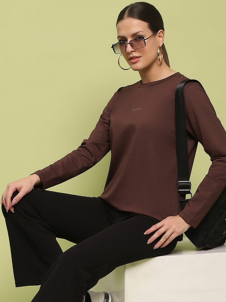 Madame Embossed Cotton Blend Coffee Brown Top