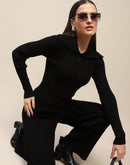 Madame Black Knitted Top and Bottom Ensemble