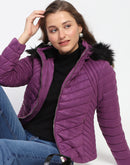 Madame Fur Hooded Purple Quilted Jacket