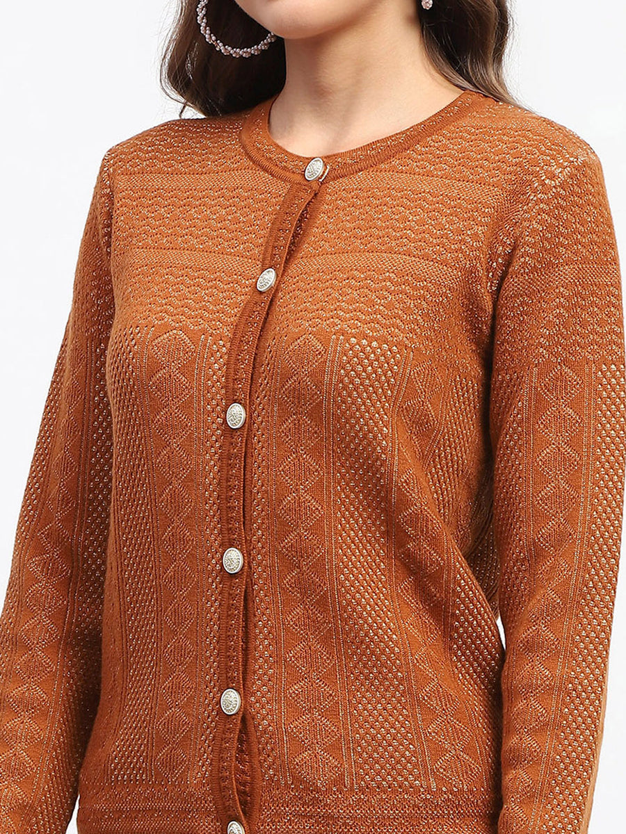 Madame Self-Designed Crew Neck Button Down Tan Cardigan