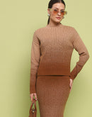 Madame Color Gradient Camel Top and Skirt Ensemble