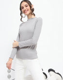 Madame High Neck Full Sleeve Solid Grey Top