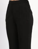 Madame Pleated Solid Black Flared Trousers