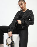 Madame Black Speckled Pullover Sweater with Half-Zip