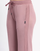 mSECRET Drawstring Waist Pleated Solid Mauve Bootcut Cotton Track Bottoms