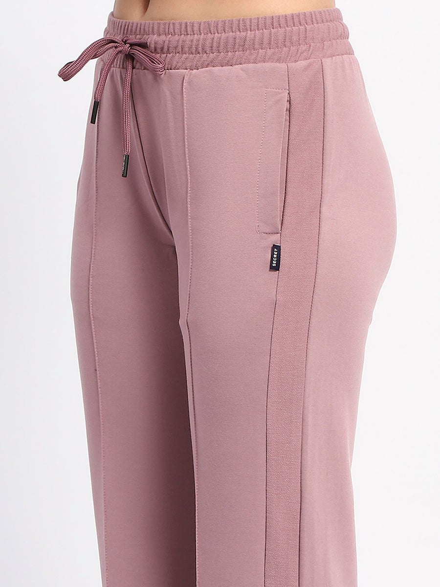 mSECRET Drawstring Waist Pleated Solid Mauve Bootcut Cotton Track Bottoms