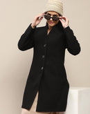 Madame Melange Side Inseam Pocketed Black Long Coat