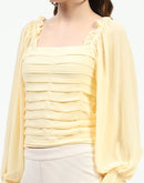 Madame Ruched Layered Square Neck Bishop Sleeve Yellow Top