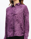 Madame Leaf Print Button-Down Purple Shirt