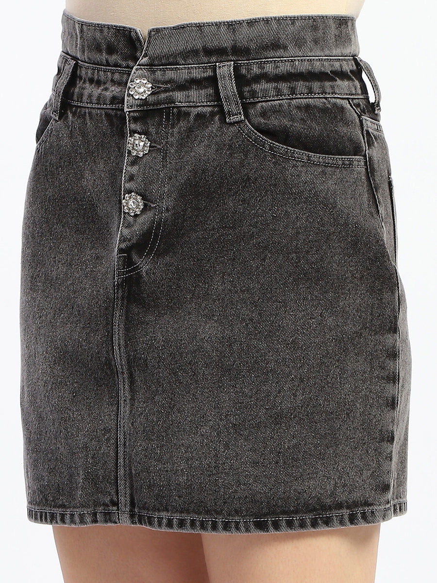 Madame Cotton Black Short Denim Skirt