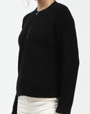 Madame Black Ribbed Zip-Up Sweater