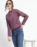 Madame Flap Collared Plum Suede Jacket