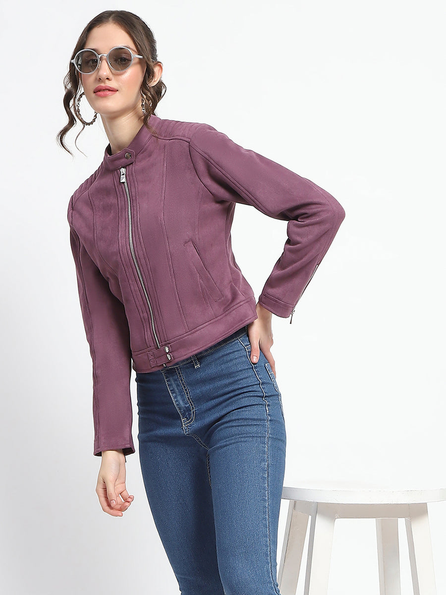 Madame Flap Collared Plum Suede Jacket