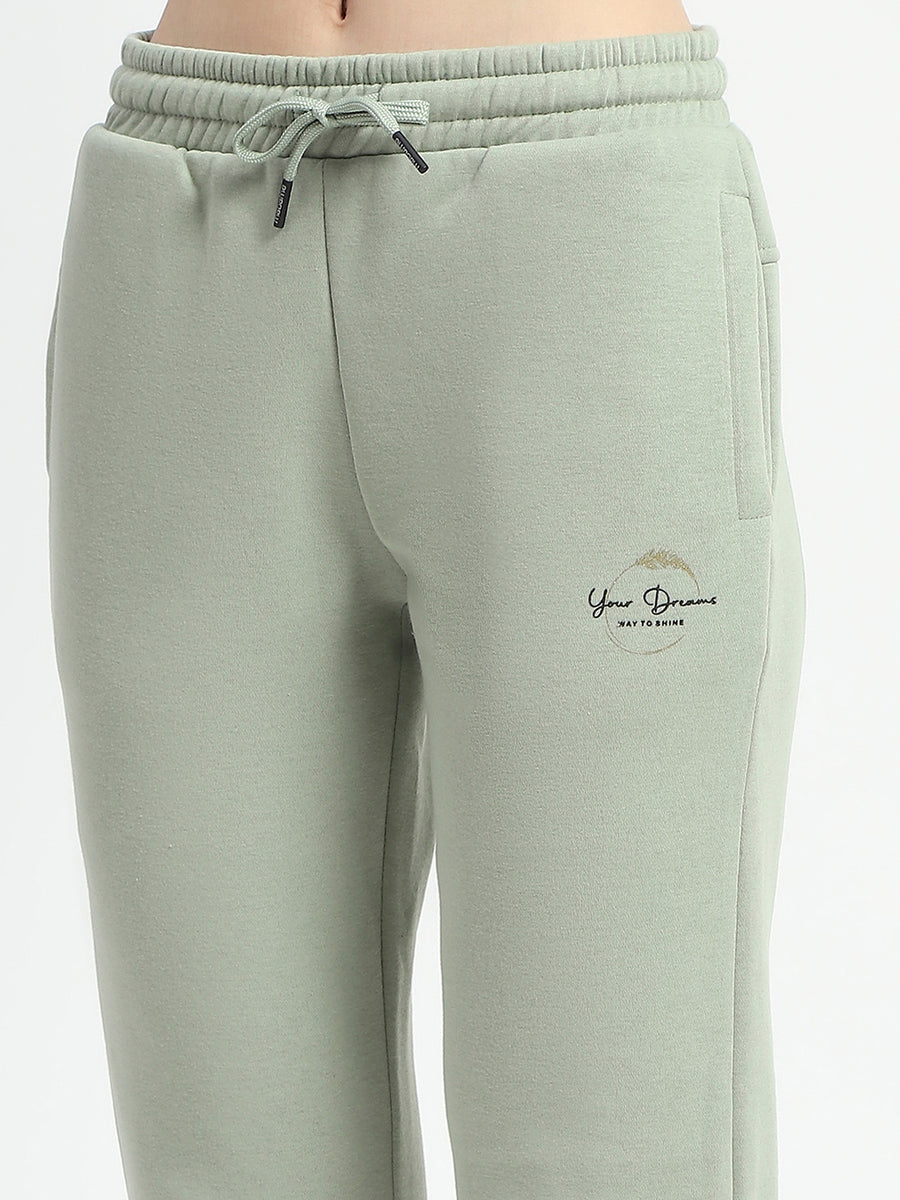 Madame Graphic Detailed Mint Cotton Blend Track Bottoms