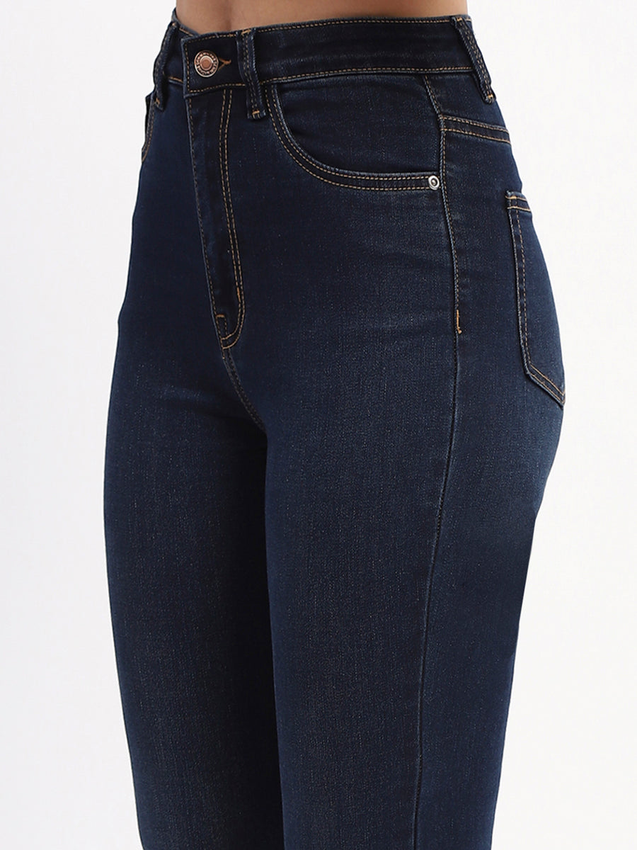 Madame Solid Blue Flared Fit Denim