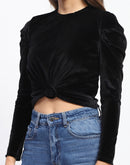 Madame Wrap Detailed Puff Sleeve Black Top