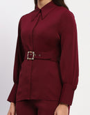 Madame Purple Belted Shirt and Wide-Leg Bottom Ensemble