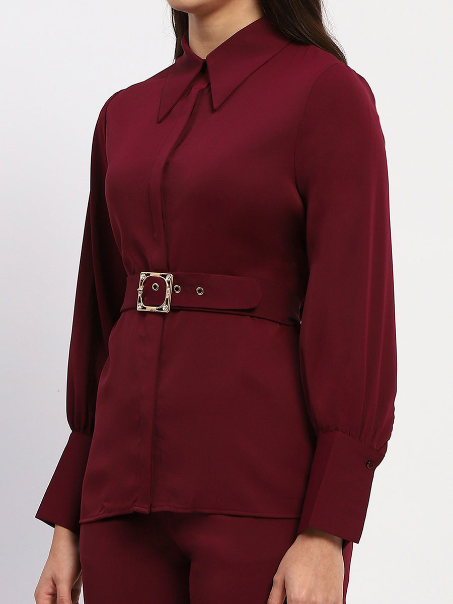 Madame Purple Belted Shirt and Wide-Leg Bottom Ensemble