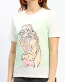 Madame White Graphic Print Cotton T-Shirt