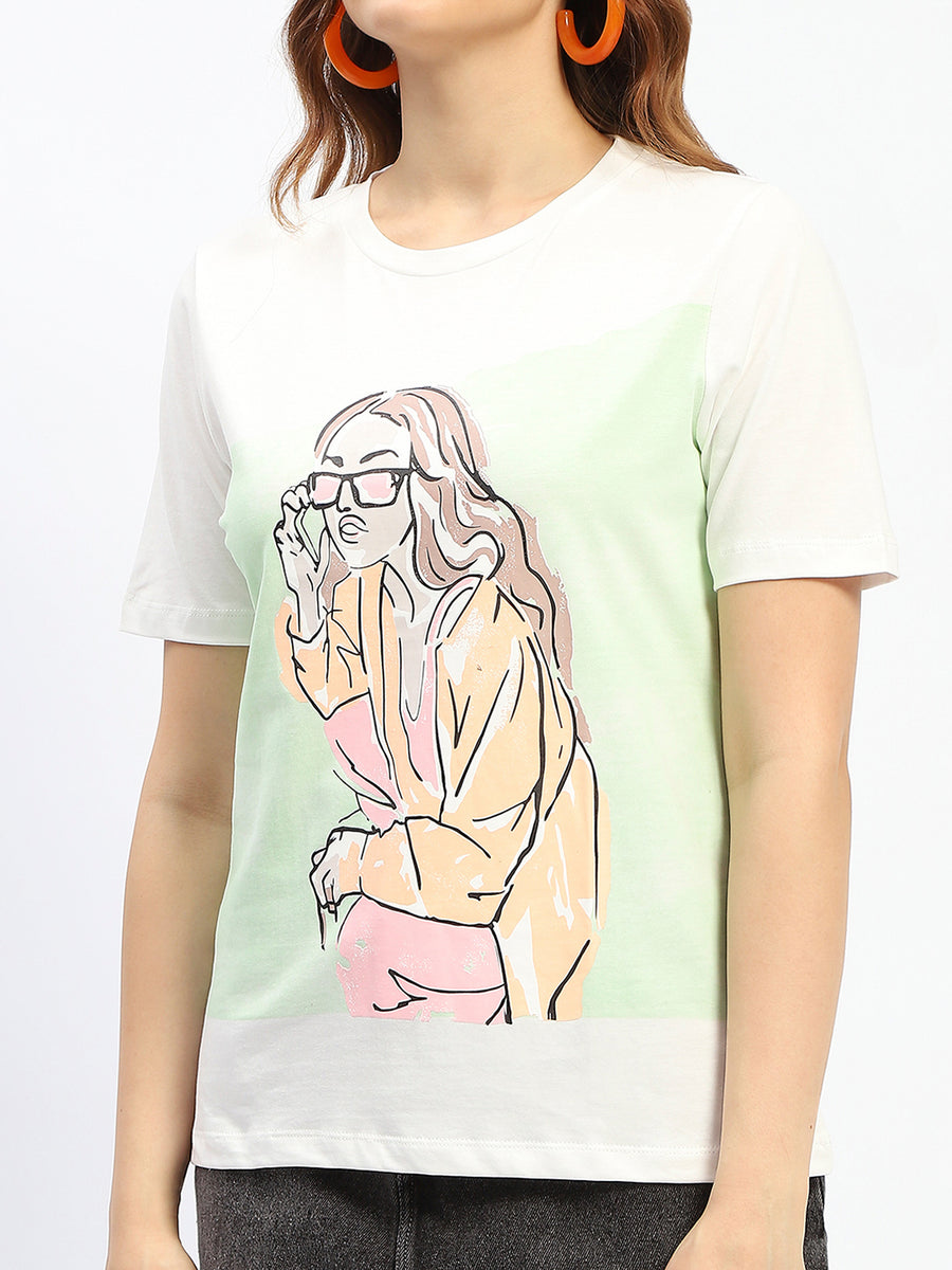 Madame White Graphic Print Cotton T-Shirt