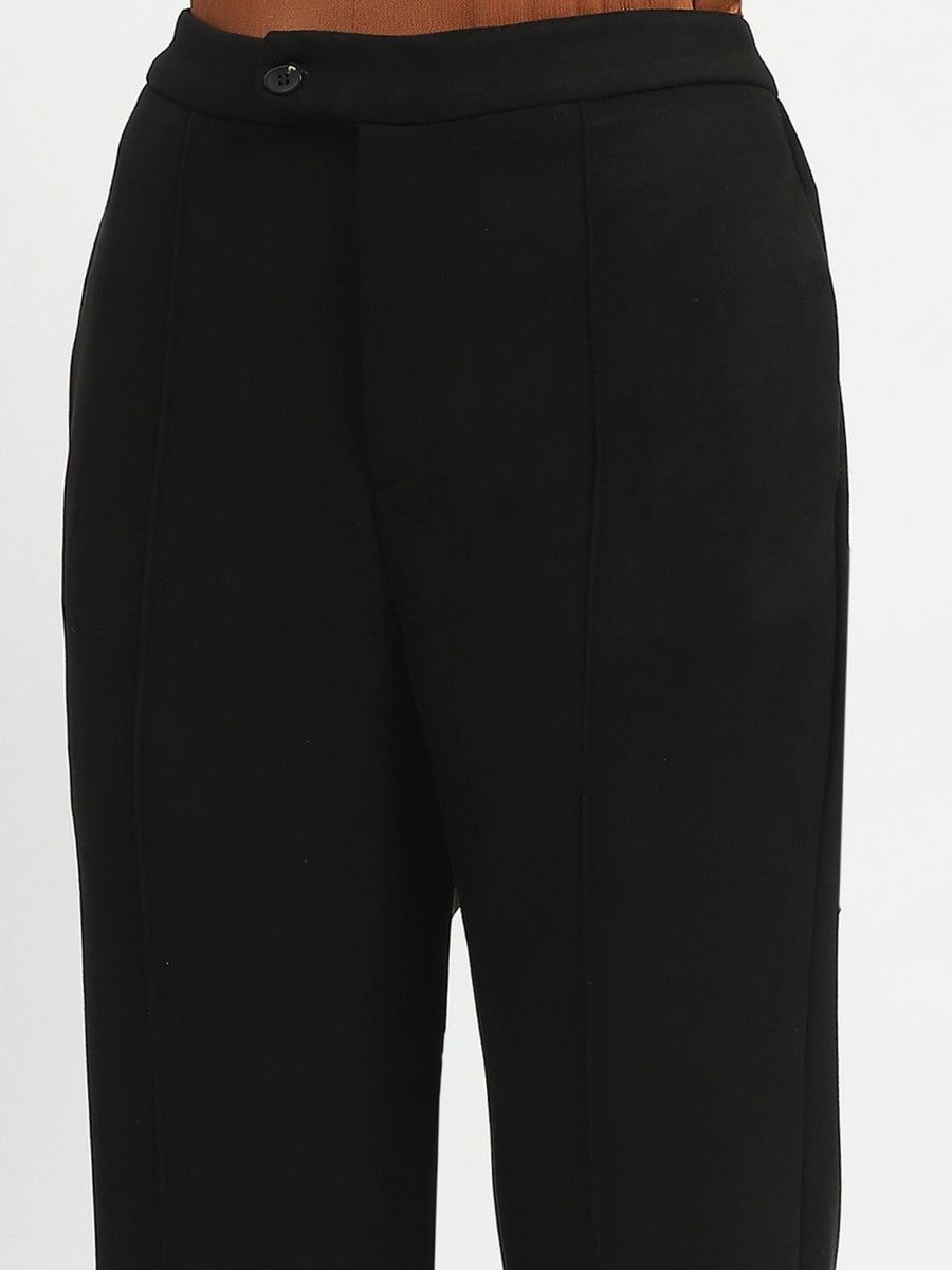 Madame Solid Black Pleated Gurkha Trousers