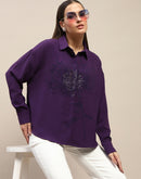 Madame Purple Print Sequin Embellished Shirt