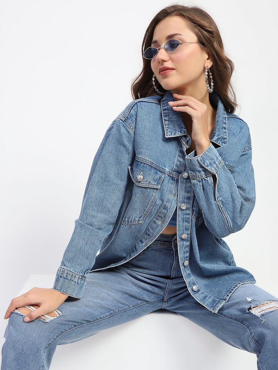 Madame Blue Button Down Denim Jacket