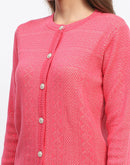 Madame Self-Designed Crew Neck Button Down Coral Cardigan