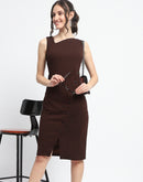 Madame Button Detailed Chocolate Brown Bodycon Knit Dress