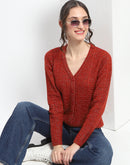 Madame Crew Neck Solid Rust Cardigan