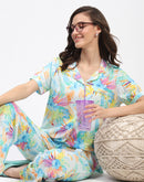 mSECRET Tropical Floral Print Sky Blue Night Suit Set