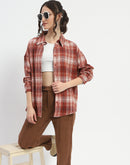 Madame Chequered Long Sleeved Cotton Brown Shirt