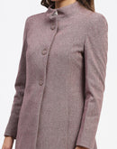 Madame Metal Buttoned Self Designed Wine Long Coat