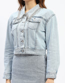 Madame Embellished Collar Blue Denim Jacket