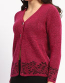 Madame Cable Knit Botanical Print Buttoned Fuschia Cardigan