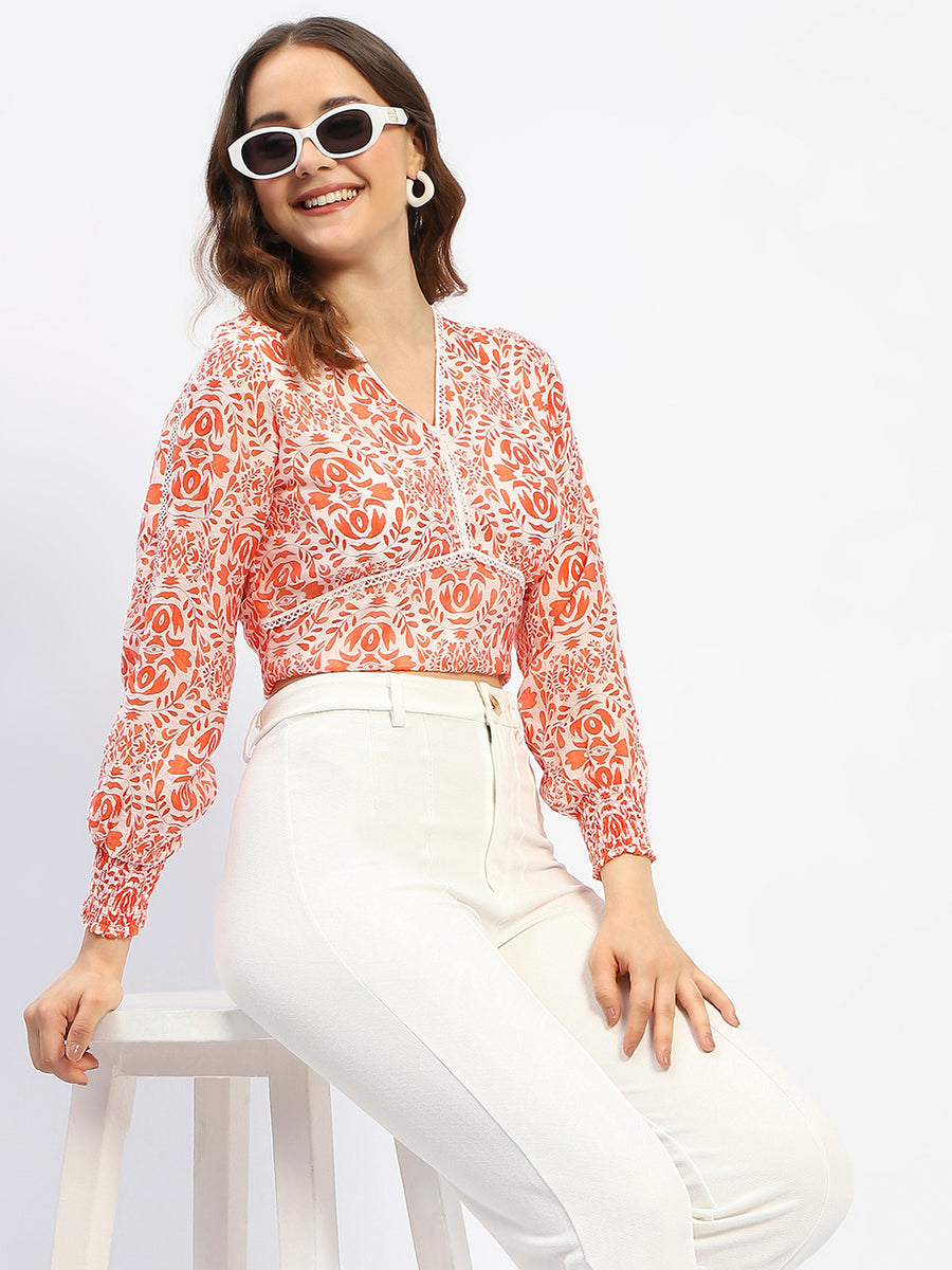 Madame Paisley Print Orange Cotton Crop Top