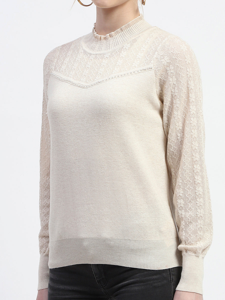 Madame Crew Neck Beige Knit Top