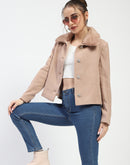 Madame Beige Coat with Faux Fur Collar