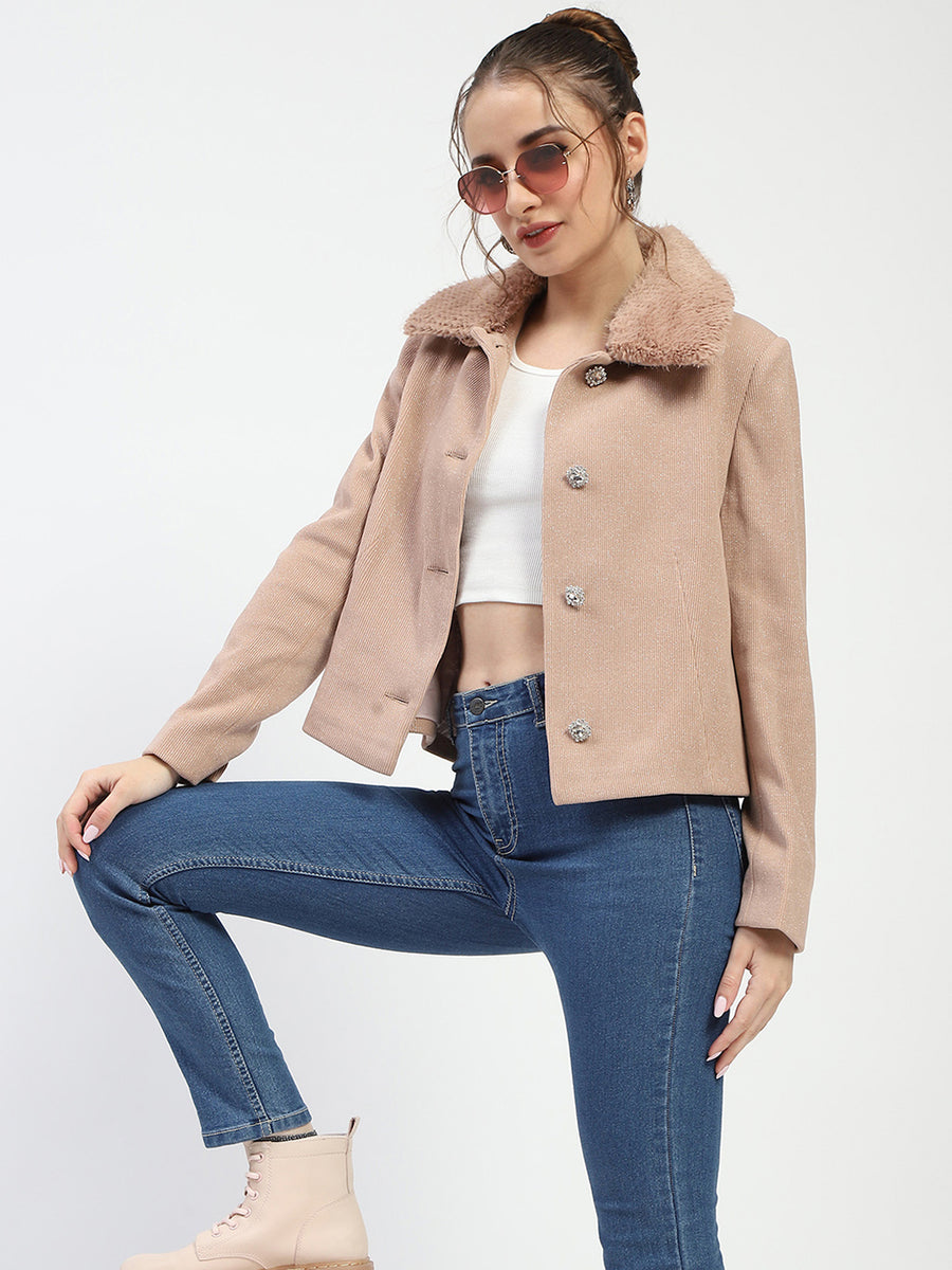 Madame Beige Coat with Faux Fur Collar