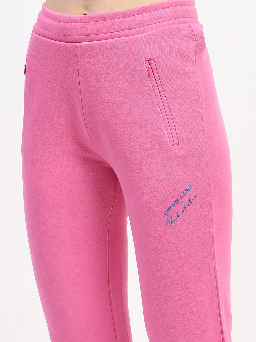 mSECRET Typography Detailing Straight leg Front Zipper Pink Track Bottoms