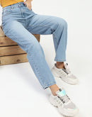 Madame Light Blue Whiskered Straight Fit Jeans