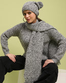 Madame Self Design Regular Fit Grey Sweater